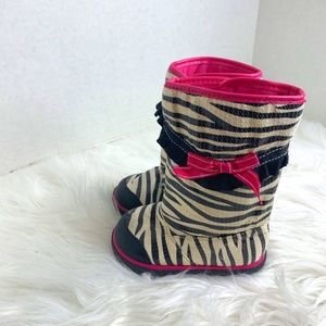 TrimFoot Girls Toddler Sz 5 Zebra Print Boots Pink black White